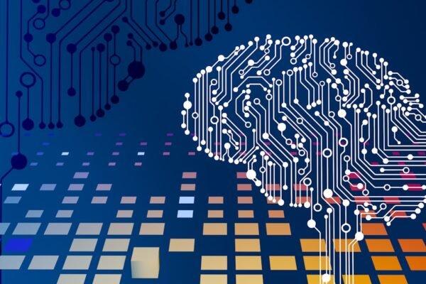 Glowing digital brain formed from circuit patterns symbolizing artificial intelligence tools