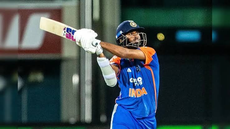 Washington Sundar playing a shot during India vs England T20I match